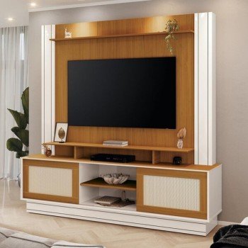 Home para Sala Antares Tv 55" Off-White/Cedro
